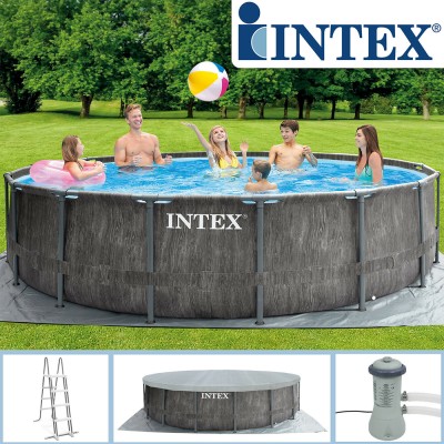 INTEX 457Х122 базен со метална конструкција со пумпа-сив и скали